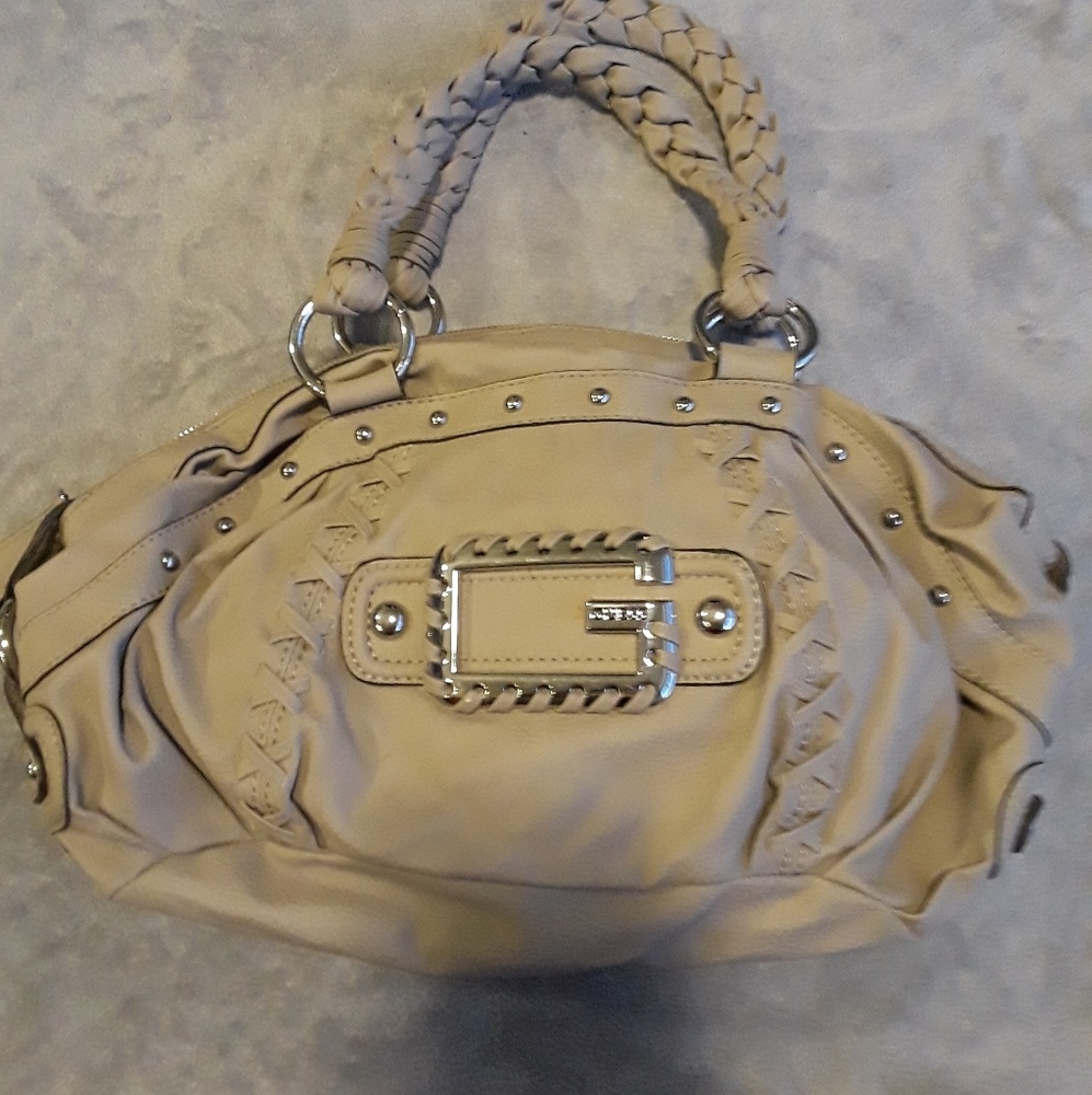 Light gray braided Guess purse